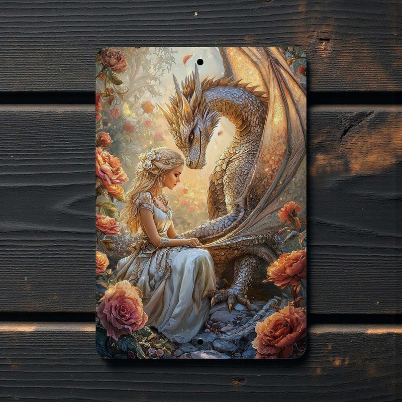 Dragon Maiden Fantasy Metal Sign - Medieval Wall Decor Indoor Outdoor 8x12 gallery