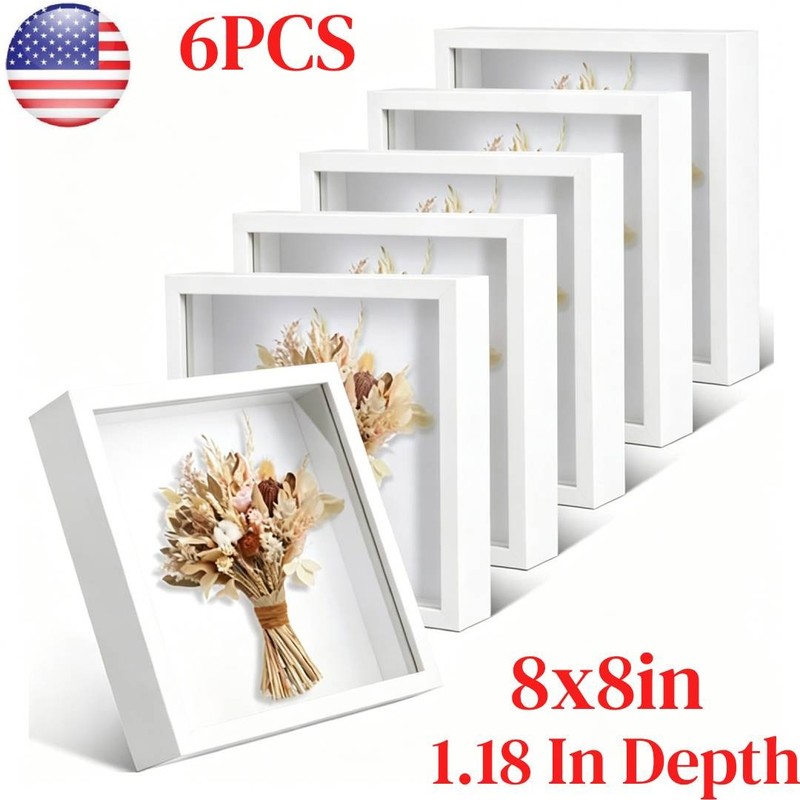 6Pcs 8x8in Wooden Shadow Box Picture Frame for Flower Pressing 1.18 In Depth Sea