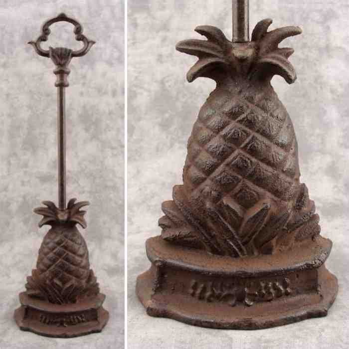 HOSPITALITY PINEAPPLE Cast Iron DOOR PORTER DOORSTOP Tall CARRY HANDLE