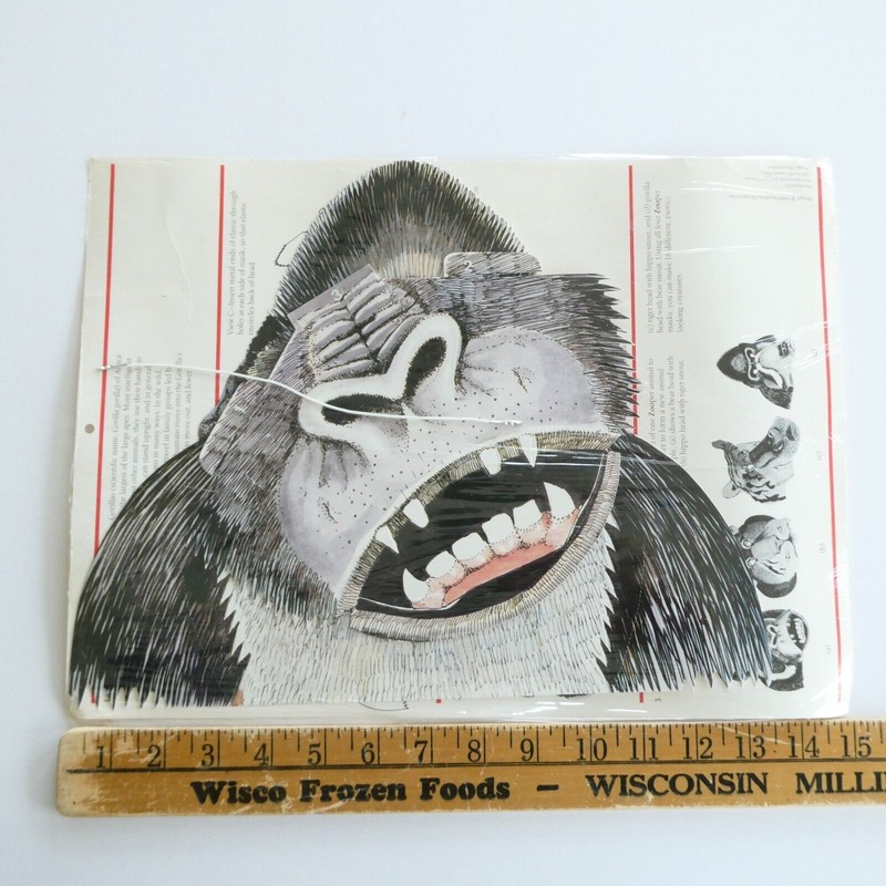 Zooper Paper Mask Gorilla Lincoln Zoological Society Ape New Vintage 1985 gallery