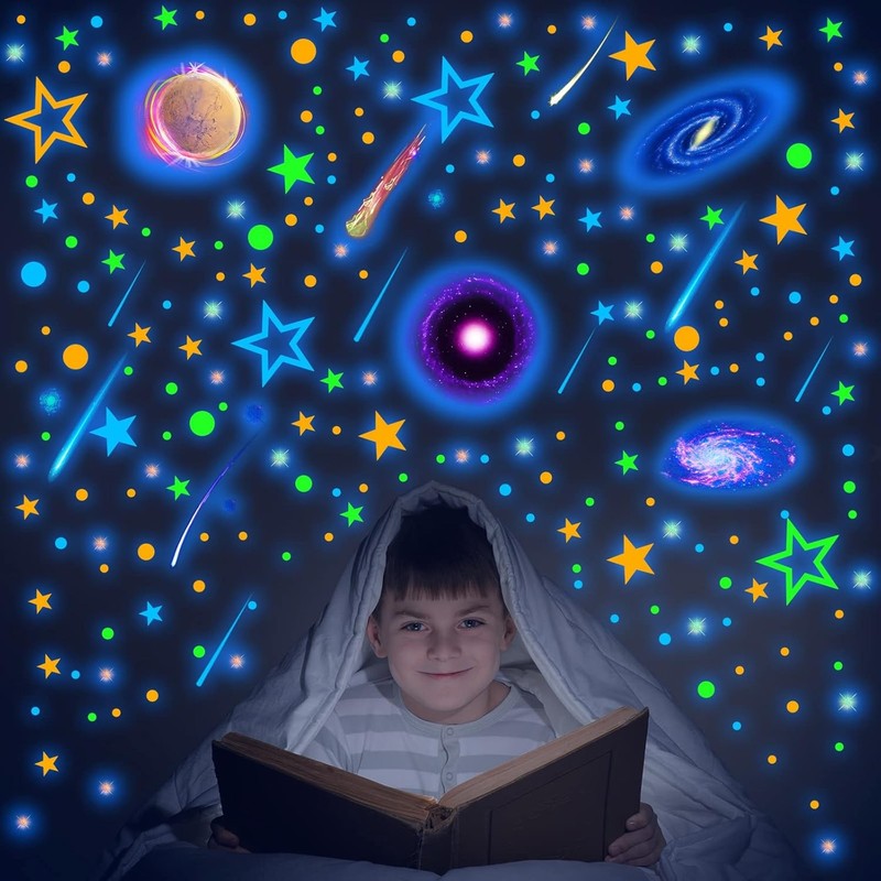 495 Pcs Glow in The Dark Moons and Stars Wall Decals for Ceiling,Glowing Planets gallery