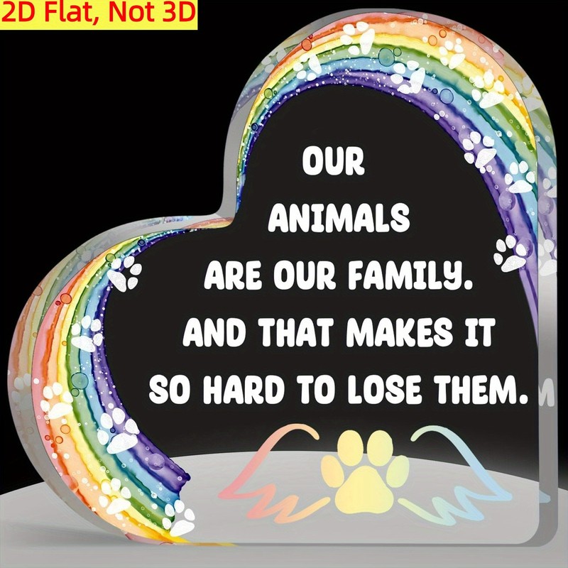 Rainbow & Paw Print Heart Plaque Pet Loss Memorial Gift Family Desktop Decor