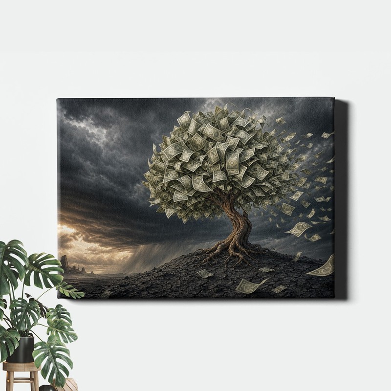 Money Tree Canvas Art Surreal Stormy Sky Fantasy Botanical Scene