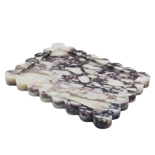 Genuine Scalloped Marble Tray, Real Natural Marble Stone Tray, Calacatta Viola