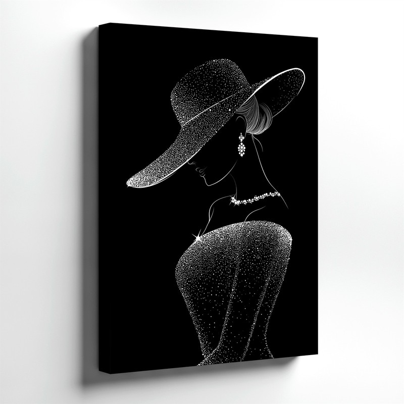 Wall Art Elegant Woman in Hat Black White Glamour Portrait Modern Decor Print