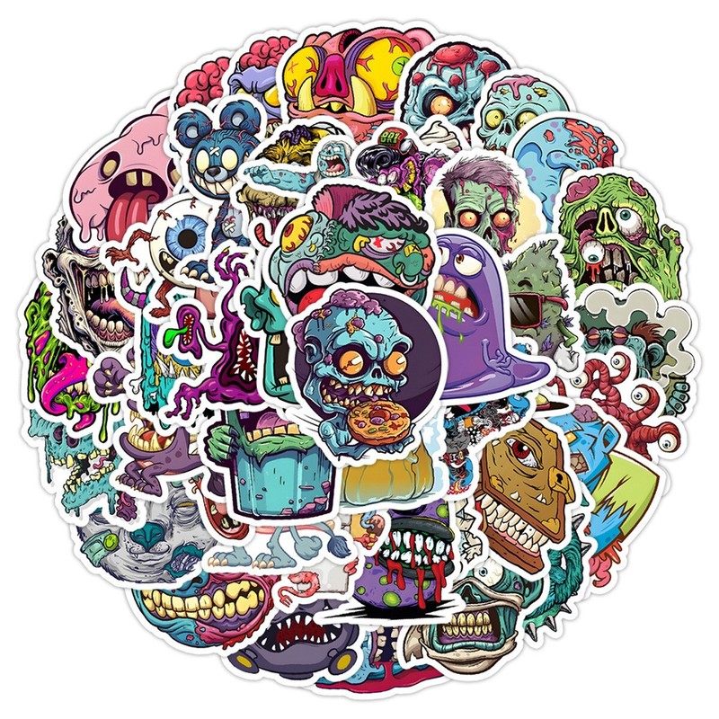 50pcs Waterproof Vinyl Stickers Zombie Monster Luggage Phone Laptop Water Bottle gallery