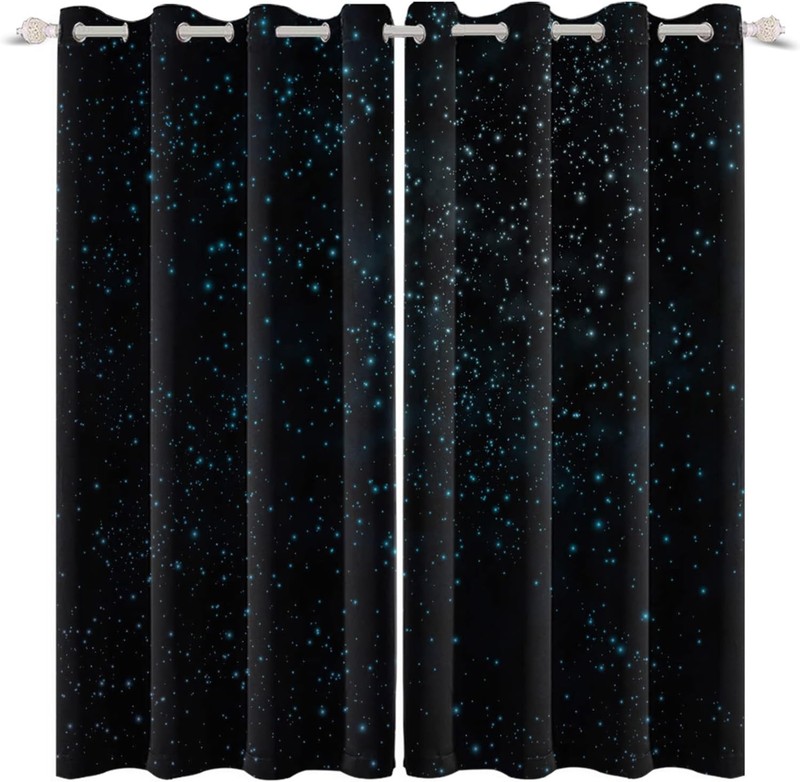 Starry Starry Sky Window Curtains Blue Brilliant Stars Window Treatments Black