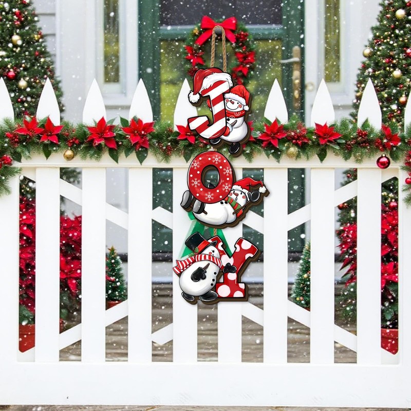 Red Christmas Snowman Wooden Wreaths for Front Door Navidad Welcome Sign Wint... gallery