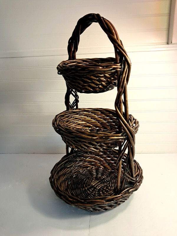 Triple Large Brown Wicker Basket 3 Tier Freestanding Farmhouse Easter 22" gallery