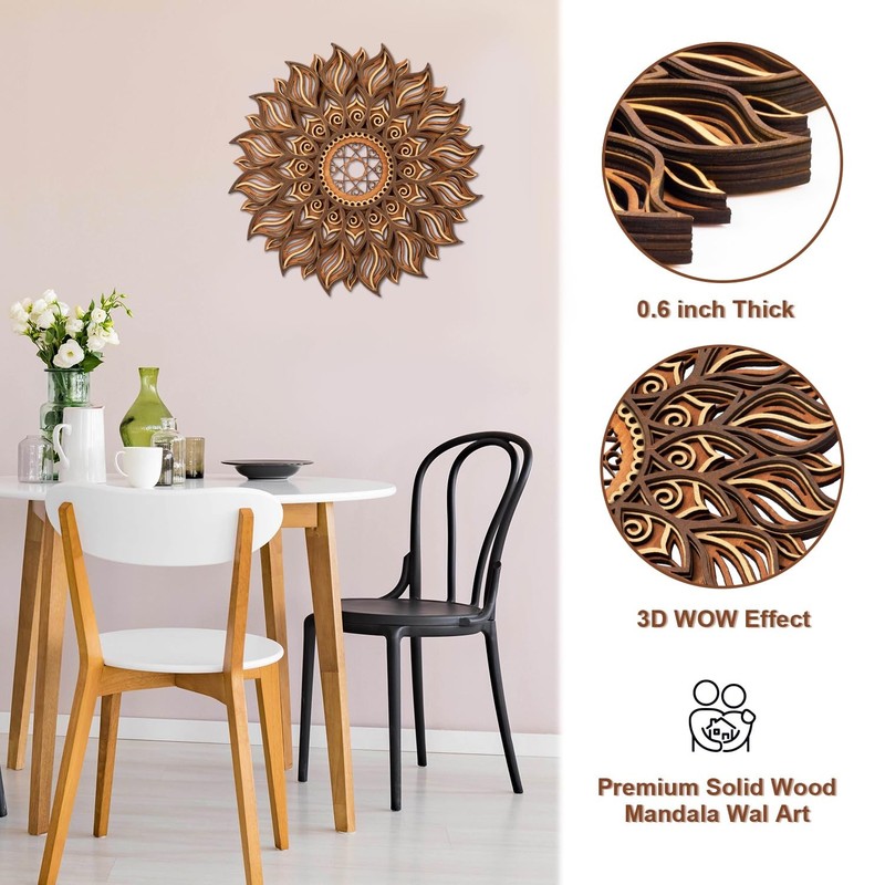 11.8 Inch Sun Wall Decor, Wooden Mandala Wall Art, Hollowed-out Sun Hanging S... gallery