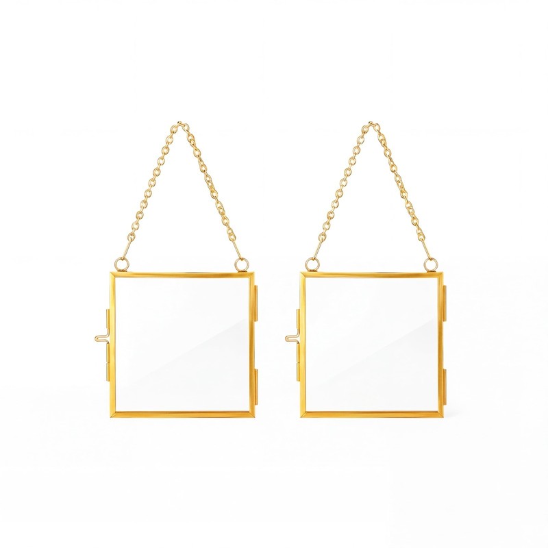 Gold Pressed Flower Wall Frames 2 Pack 3×3 Double Glass Floating Frames