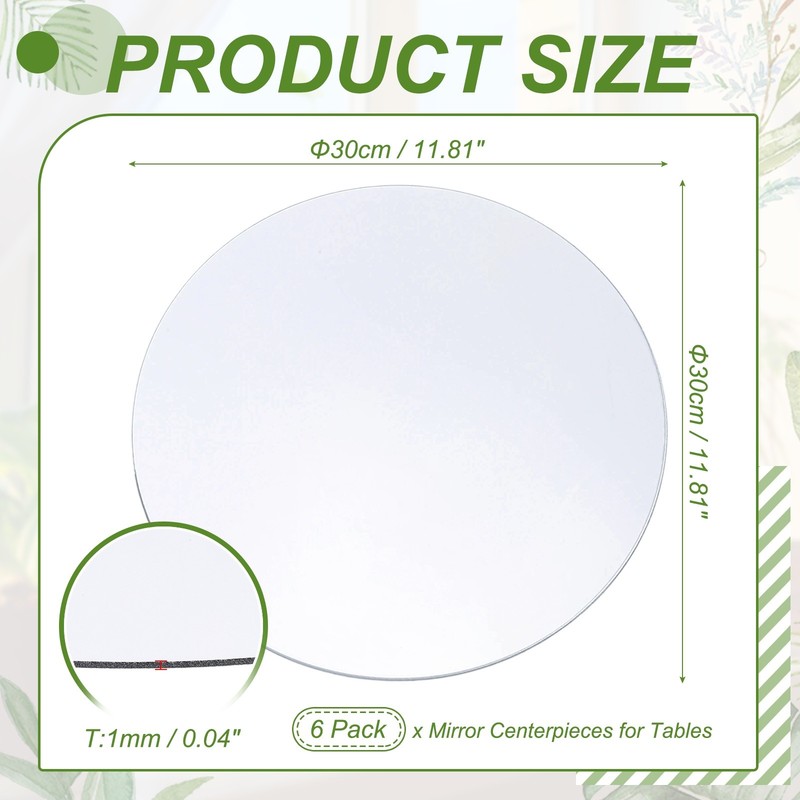 6 Pack 12 Inch Mirror Centerpieces for Table, Round Mirrors Table Plate, Silver gallery