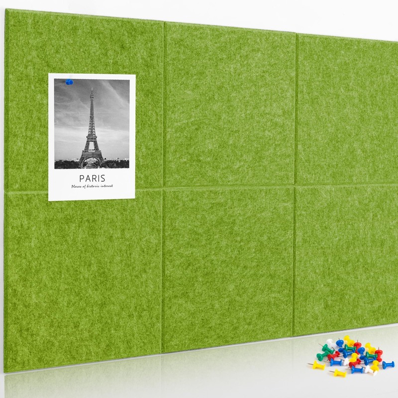 6 PCS 24×36 Inch Grass Green Felt Wall Tiles Cork Bulletin Board 20 Push Pins