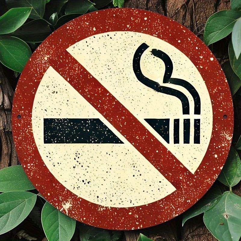 No Smoking Metal Sign Vintage Round Rustic Outdoor Indoor Wall Decoration Gift
