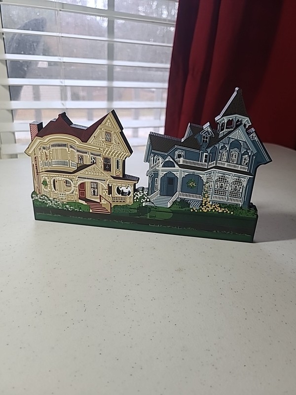 Victorian Style Homes Plaque Wall Decor by Shelia Wood Hand Painted Signed 2004