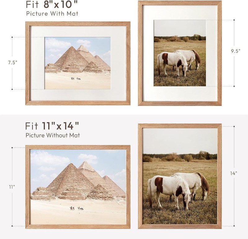 11x14 Picture Frame, Solid Oak 11x14 Photo Frame with Mat to 8x10, 14x11 Natural gallery