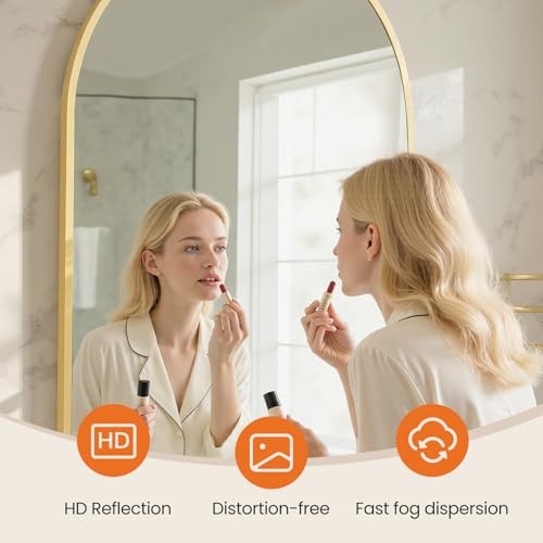 24X36 Inch Arched Bathroom Mirror for Wall, Vanity 36"L x 24"W Gold-arched gallery