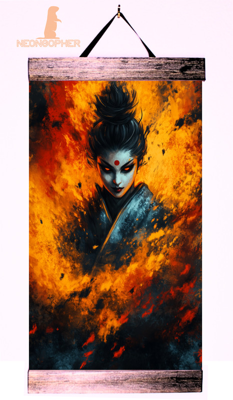 12″x18″ Custom Canvas Wall Scroll Japenese Geisha Solid Wood ws9
