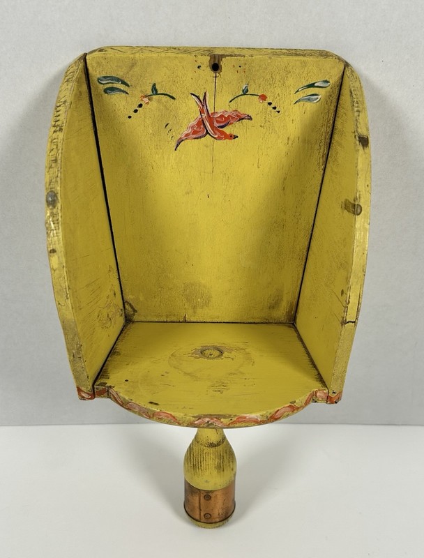 Folk Art Painted Wooden Grain Scoop Wall Decor Shelf Yellow Bird Antique gallery