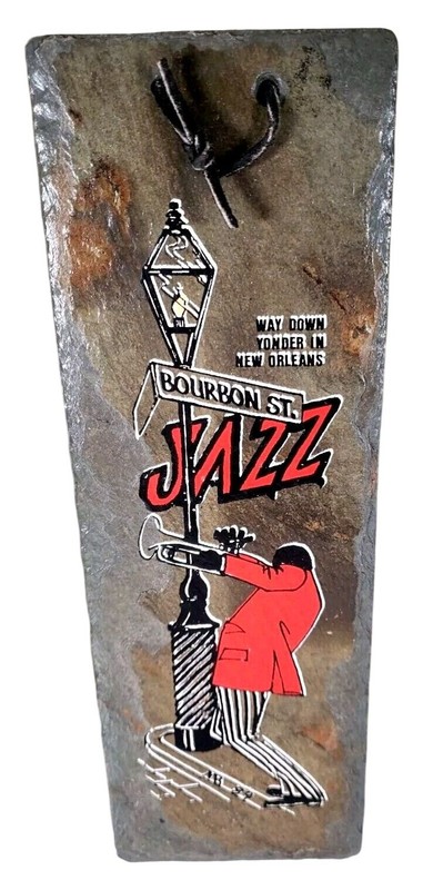 Jazz Theme Slate Tile Wall Decor Signed Artisan New Orleans Bourbon Street Vtg