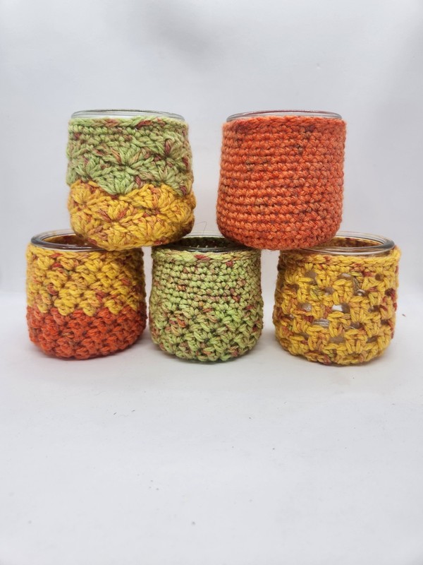 Handmade Crochet Covers Oui Yogurt Jar set/5 candleholder succulent pot catchall