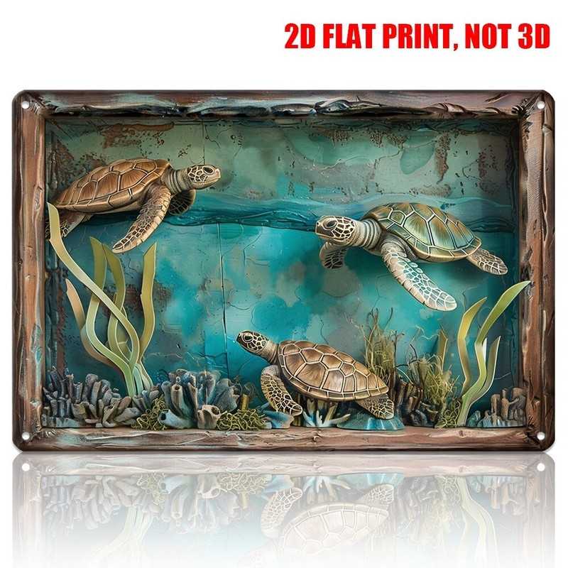 Sea Turtle Tin Metal Signs Fantasy Ocean Wall Decor Marine Life Decor Gift 8×12″