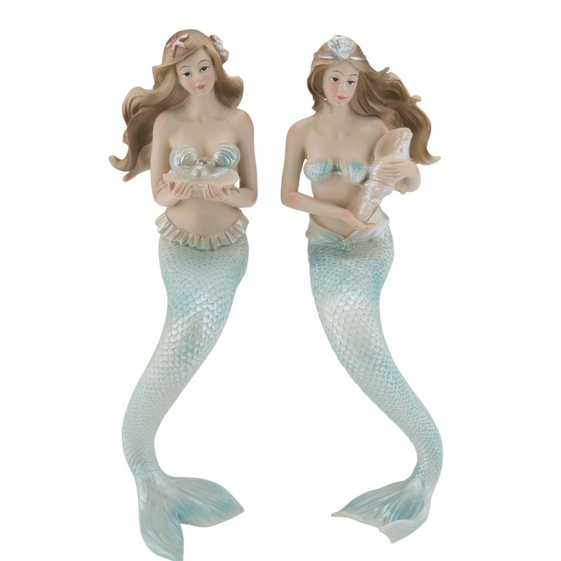 Set of 2 Shelf Sitting Mermaid Pretty Shell Gift Present Beach house Decor Siren