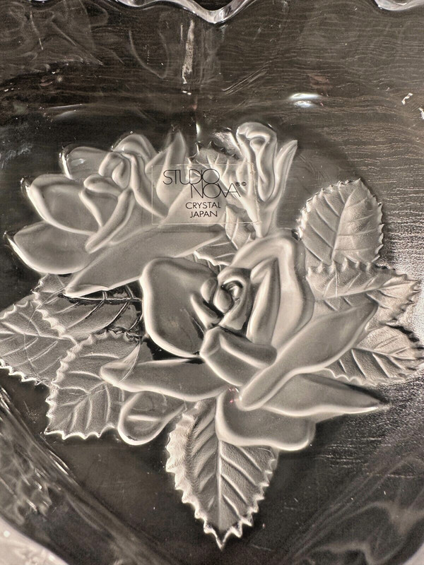 Trinket Dish Heart Shaped Candy Bowl Frosted Glass Rose 3D Emboss STUDIO NOVA gallery