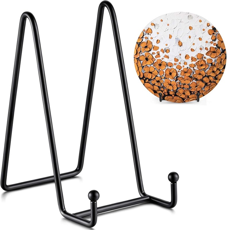 Compact 6 Inch Plate & Photo Stand - Matte Black Metal 2 Pack for Displays gallery