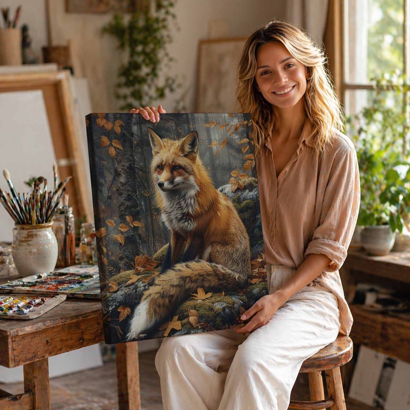 Red Fox Autumn Forest Oil Painting Giclée Print On Canvas, Home Wall Art Decor gallery