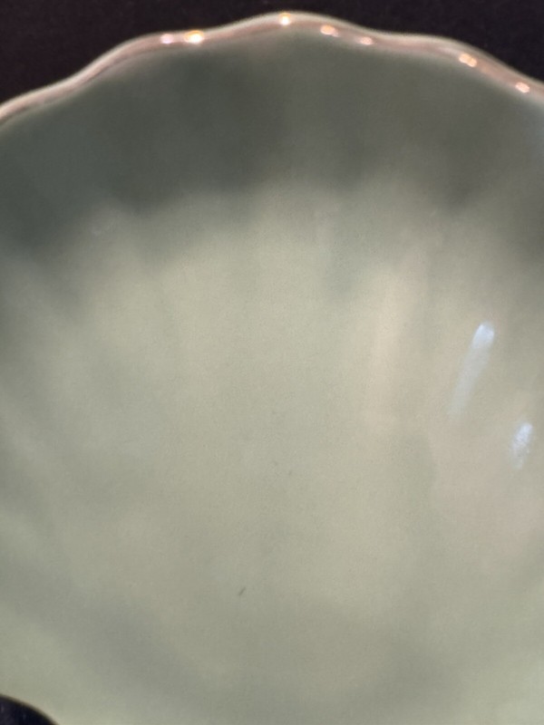 VTG Porcelain Trinket Dish Ashtray Seashell Green Scalloped Gold Edges 4.25” gallery