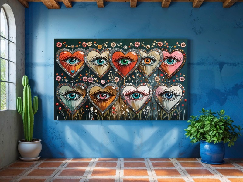 Psychedelic Heart Eye Art Canvas Print: Gothic Jewel-Toned Decor Ready to Hang gallery