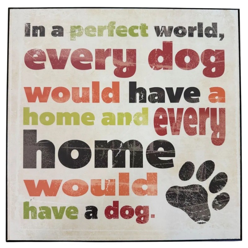In a Perfect World Every Dog Would Have a Home Wooden Sign 12 x 12 x 1/2″ NEW