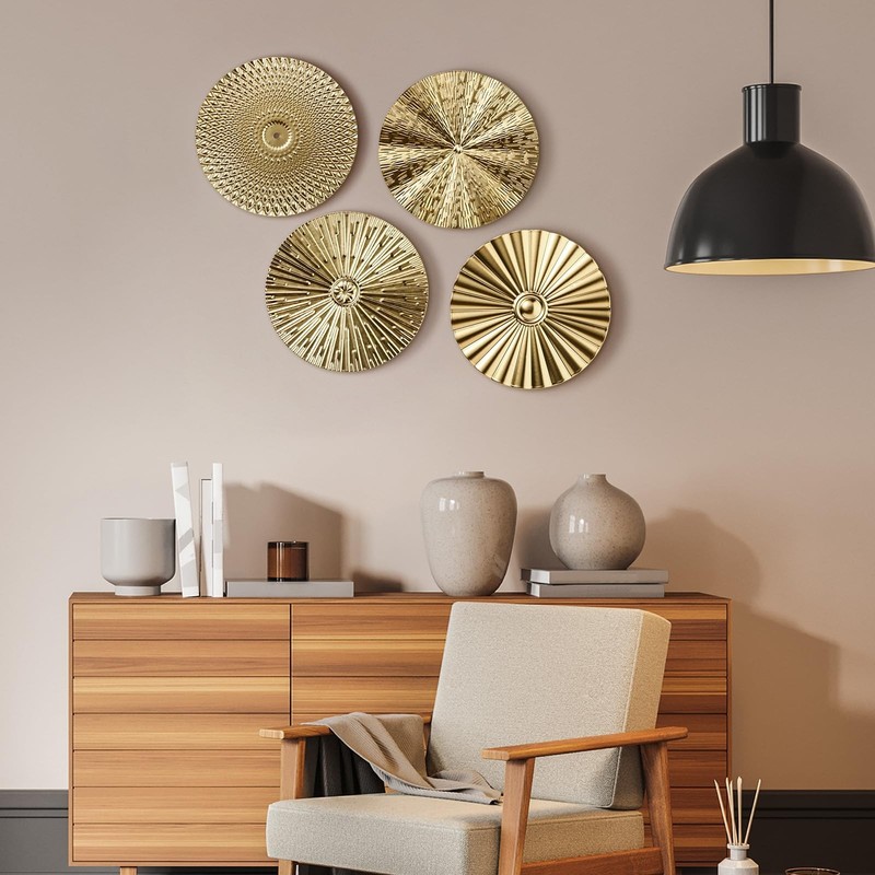 4 Pcs 12 Inch Gold Metal Wall Art Decor Modern Sunburst Hanging Artwork Decor W gallery