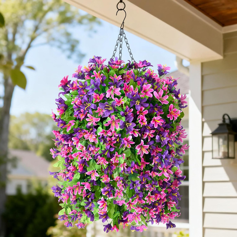 Artificial Hanging Flowers Decoration, 4pcs Fake Floral Basket Plants for Outdoo gallery