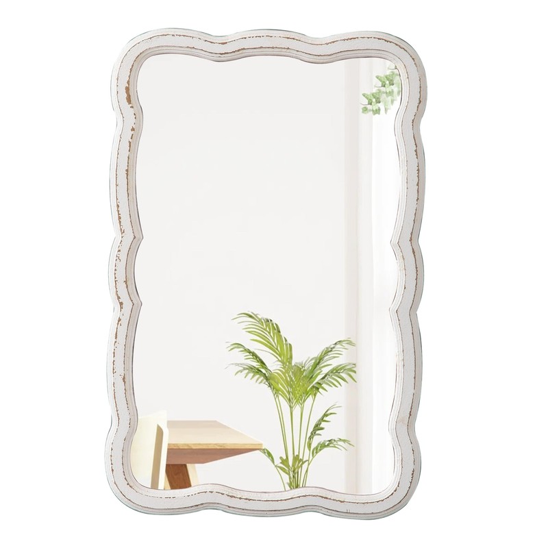 Scalloped Rectangle Wall Mirror 16 X 24 Inch, Hanging Distressed Wooden Rusti…