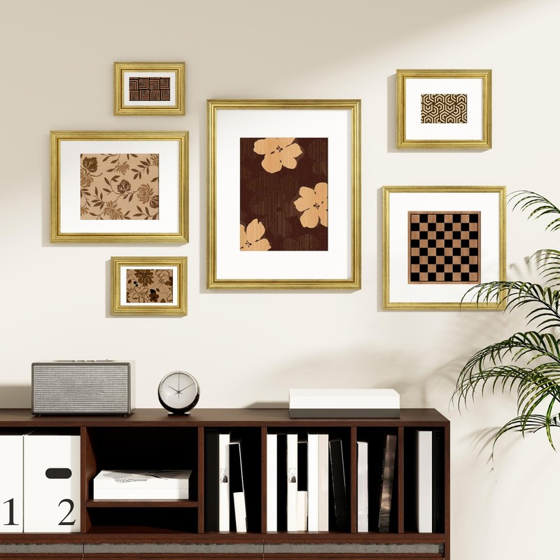 8x10 Picture Frames 2 Rustic Gold Polystyrene Ornate Display 5x7 with Mat for Wa gallery