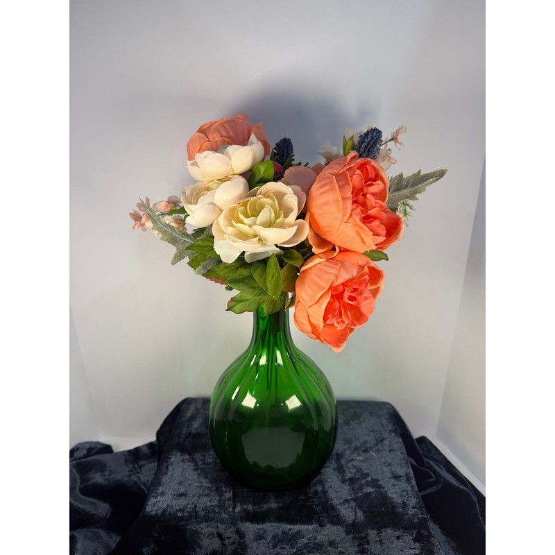 Emerald Green Glass Bottle Vase Round Base Smooth Neck Unique Decor Accent