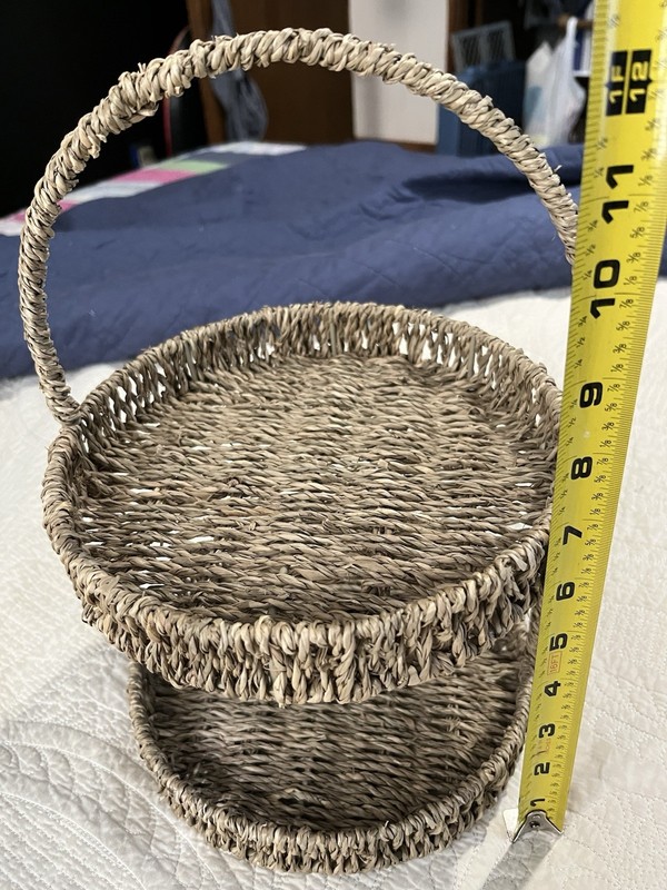 Wicker Farmhouse Two-Tier Rustic Basket Stand with Handle, 2-Tier, Used gallery
