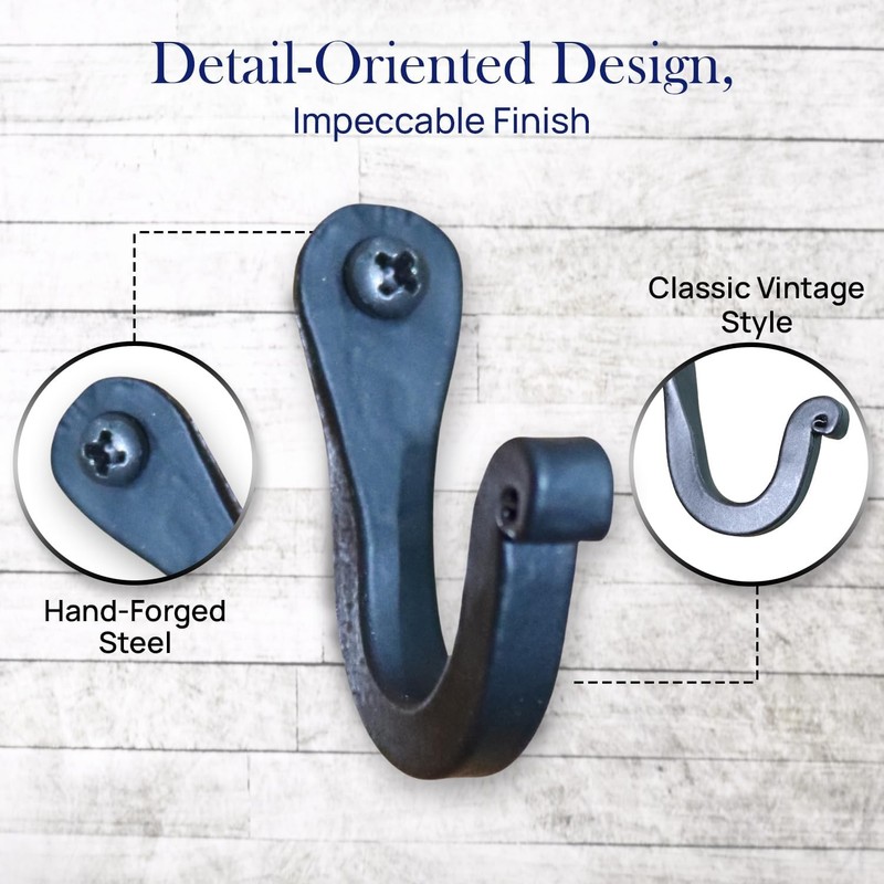 Single Prong Wrought Iron Hooks, Vintage Hand Forged Iron Classic Hook Set – gallery