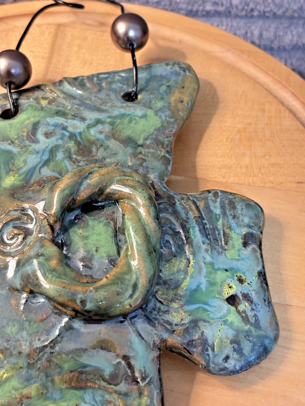 Ceramic Blue Green Glazed Fish Art Pottery Stoneware Hanging Plaque gallery