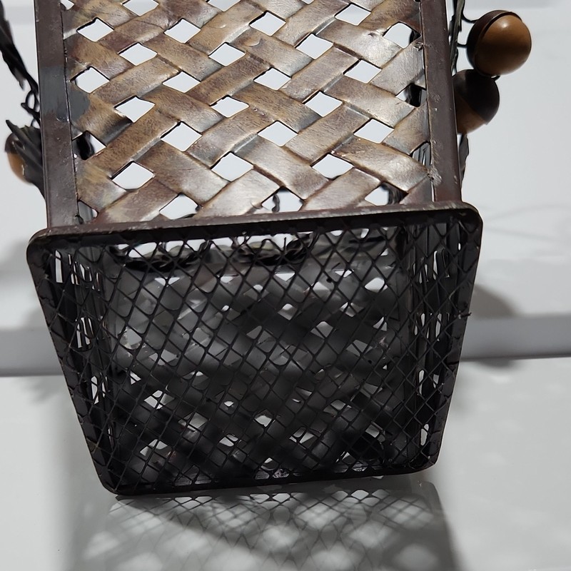 Rustic Brown Metal Hanging Decorative Lattice Basket w/ Handles Leaf Acorn gallery