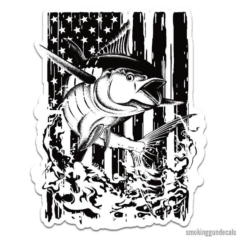 USA Flag Fishing, Vinyl Decal Sticker, Indoor Outdoor, 3 Sizes, #12708