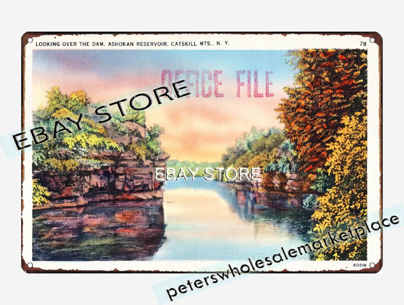 1930-45 Looking dam, Ashokan Reservoir, Catskill Mts., New York tin sign