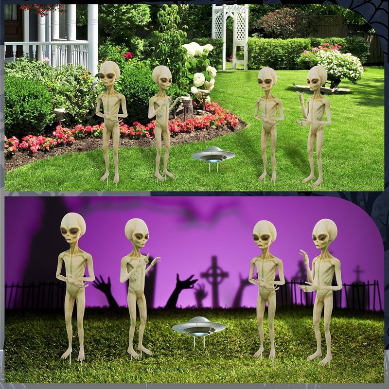 5 Pieces Halloween Yard Sign Full Body Large Alien Outdoor UFO Scary Decorati... gallery