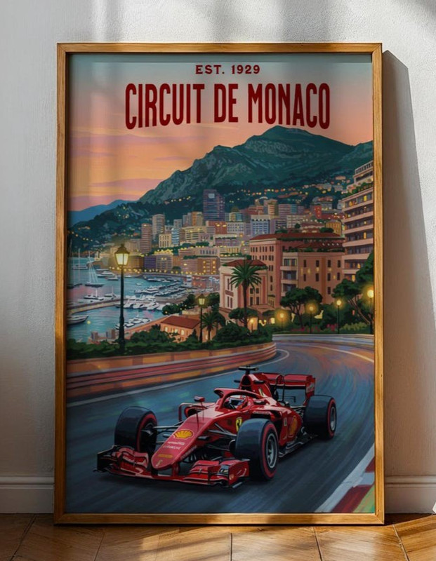 Monaco Grand Prix F1 Poster – Ferrari Racing Wall Art – Formula 1 Decor Gift