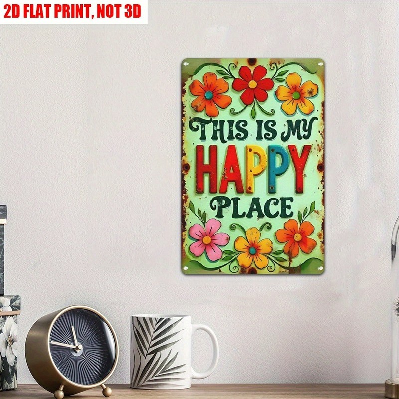 Retro Garden Decor Metal Sign This Is My Happy Place Colorful Floral Plaque 12×8 gallery