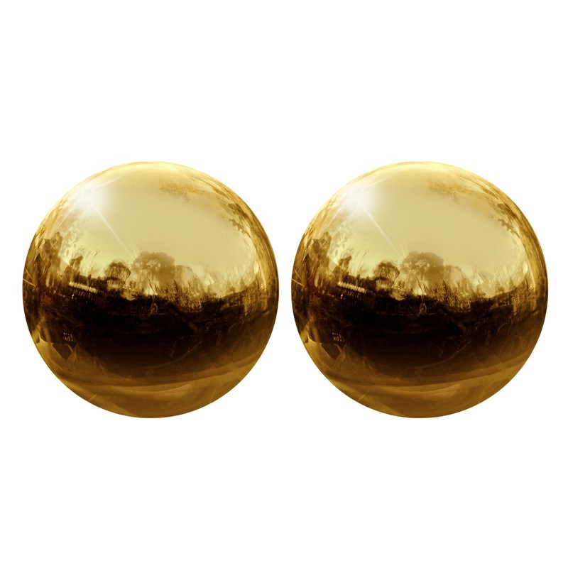 2Pcs Gazing Ball 2.5 Inch 63mm Reflective Sphere Polished Gold Tone