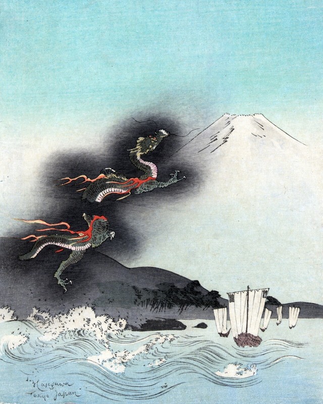 11928.Decor Poster.Room wall.Home vintage art design.Japan Mt.Fuji.Dragon.Orient