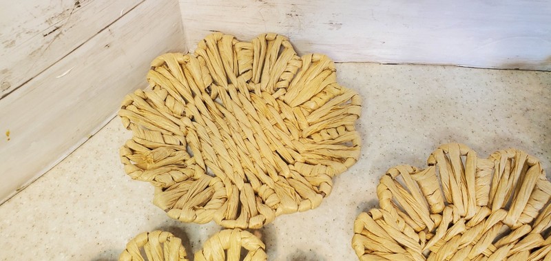 Set of 5 Rattan Flower Wall Decor Woven Raffia Wicker Boho Coastal Farmhouse... gallery